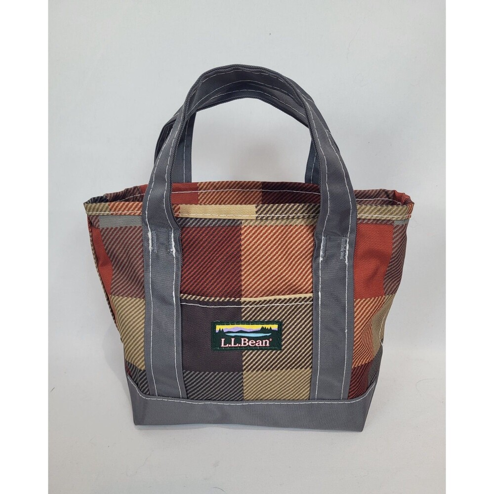 LL Bean Everyday Lightweight Mini Tote Plaid Gray Brown Rust
